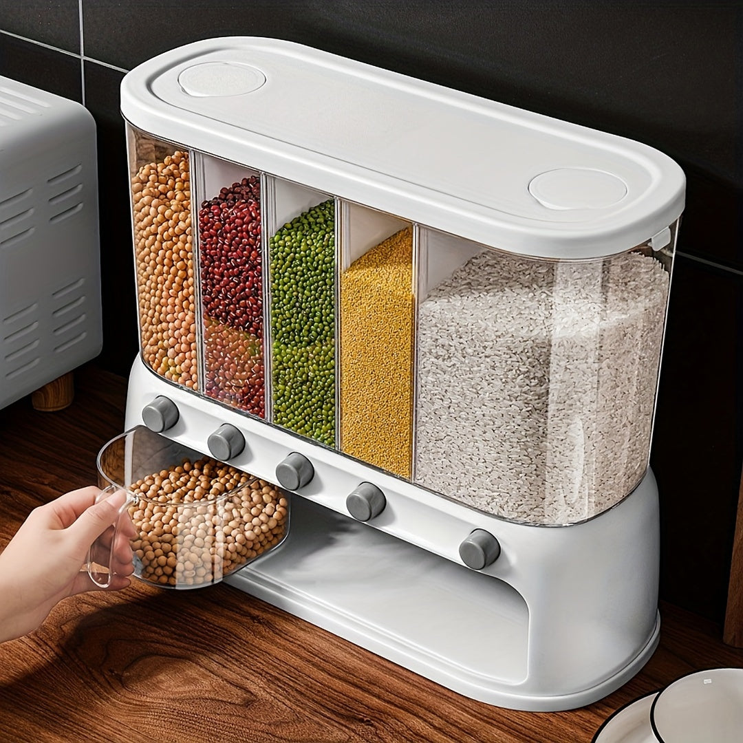 Multi-Compartment Grain Storage Container for Kitchen – Airtight Pantry Organizer with Flip-Top Lid