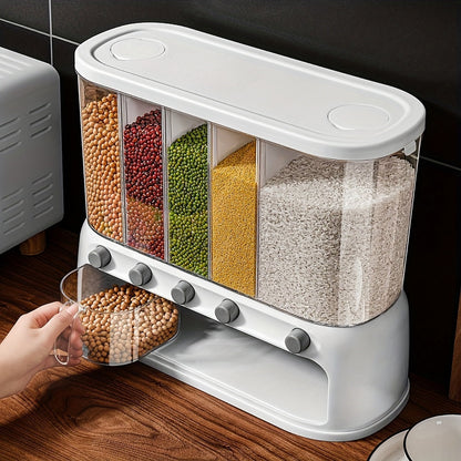 Multi-Compartment Grain Storage Container for Kitchen – Airtight Pantry Organizer with Flip-Top Lid