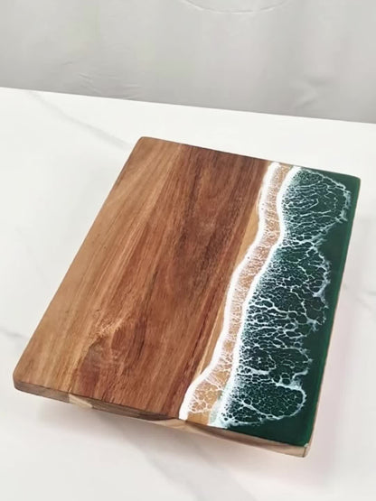 Ocean-Wave Resin Cutting Board — Premium Acacia Wood Cheese & Serving Board