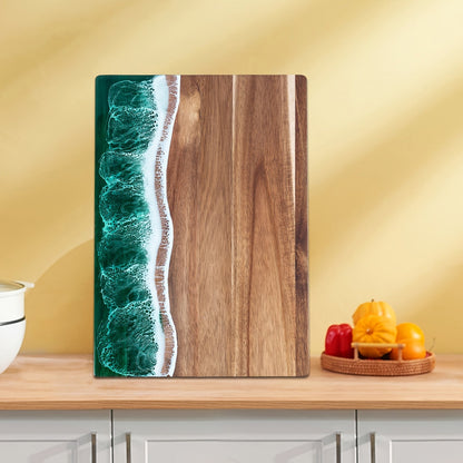Ocean-Wave Resin Cutting Board — Premium Acacia Wood Cheese & Serving Board