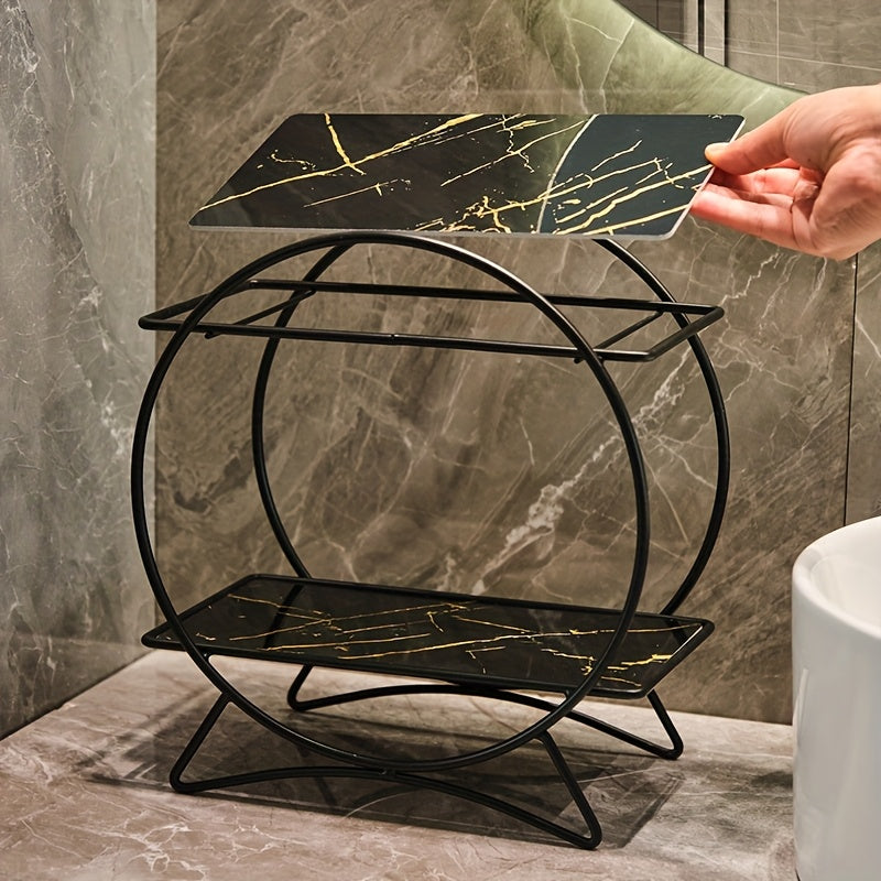 Double-Tier Cat-Ear Base Bathroom Organiser – Stylish Metal Shelf for Cosmetics & Skincare