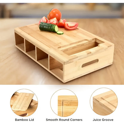 Premium Bamboo Cutting Board with Built-In Storage Trays and Graters — All-in-One Kitchen Prep Station