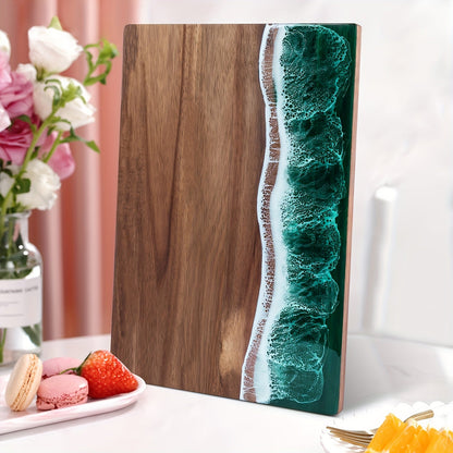 Ocean-Wave Resin Cutting Board — Premium Acacia Wood Cheese & Serving Board