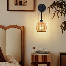 Boho Rattan Wall Lamp - Handwoven Sconce for Cozy Bedside & Living Room Lighting
