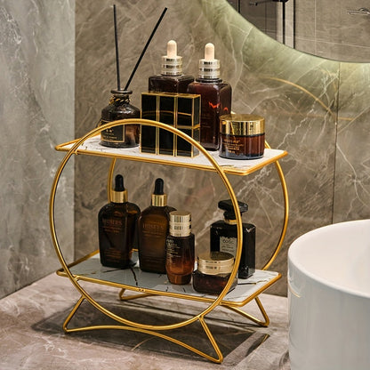 Double-Tier Cat-Ear Base Bathroom Organiser – Stylish Metal Shelf for Cosmetics & Skincare