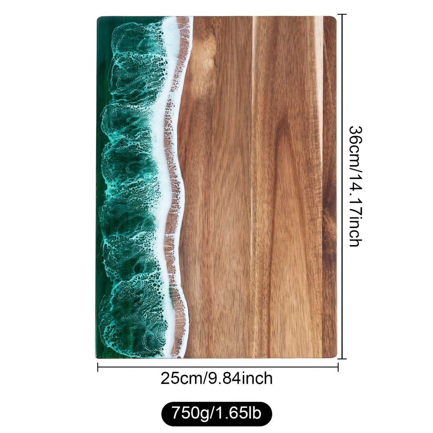 Ocean-Wave Resin Cutting Board — Premium Acacia Wood Cheese & Serving Board