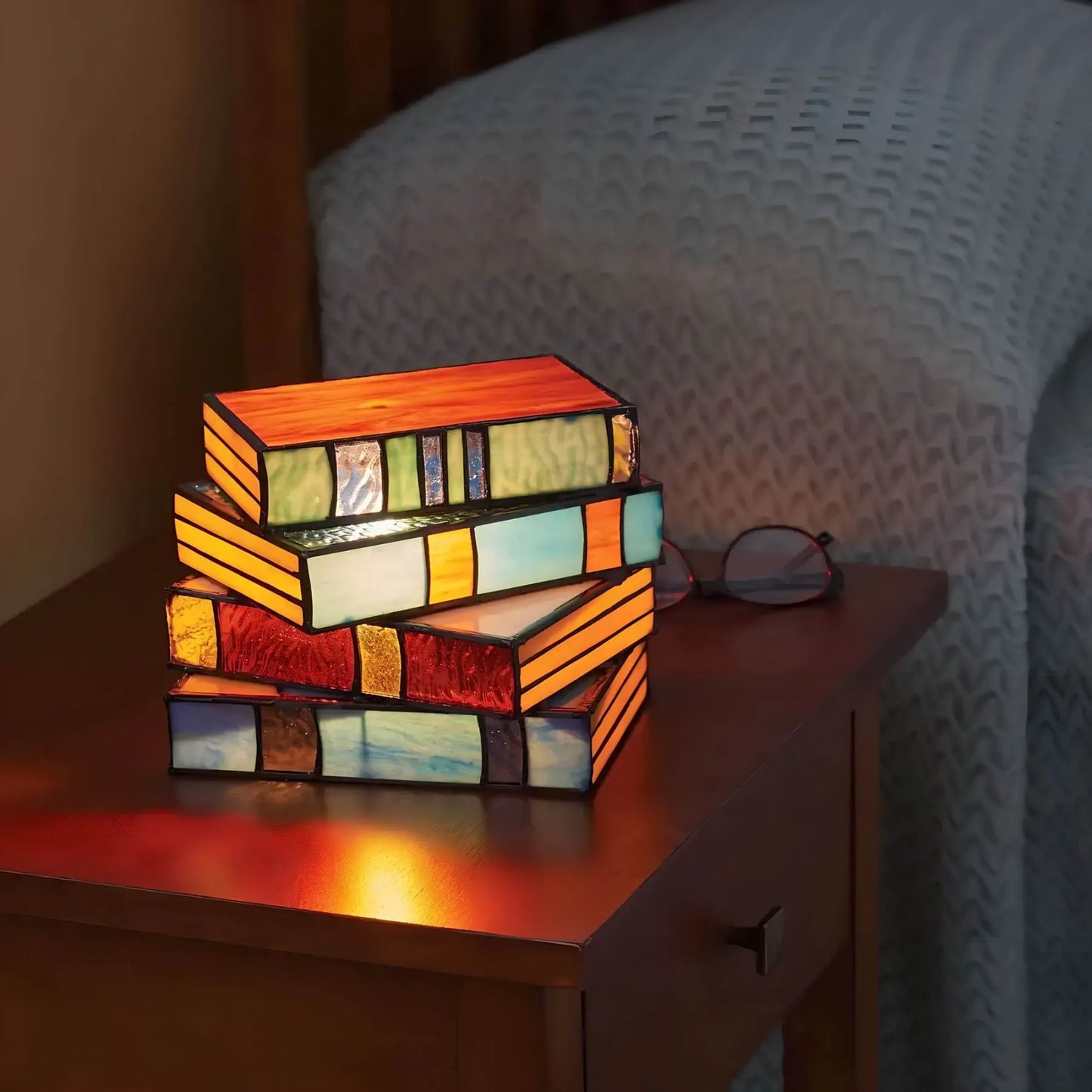 Stained Glass Book Lamp — Handcrafted Art Lighting for Elegant Reading