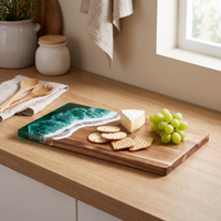 Ocean-Wave Resin Cutting Board — Premium Acacia Wood Cheese & Serving Board
