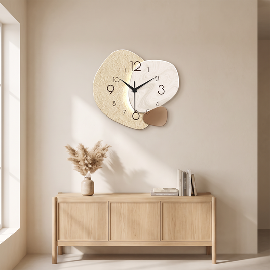 Wall clock above a console table in a living room