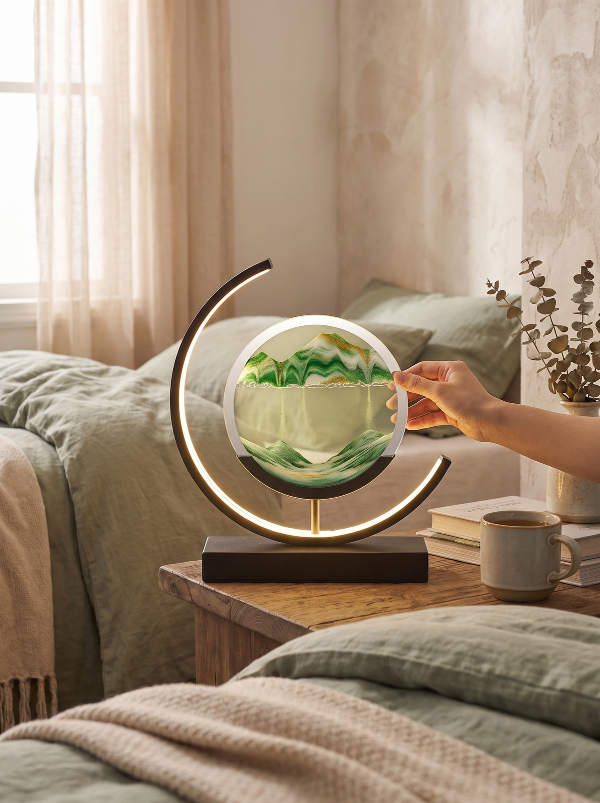 Sandlight Quicksand LED Table Lamp styled on a console table