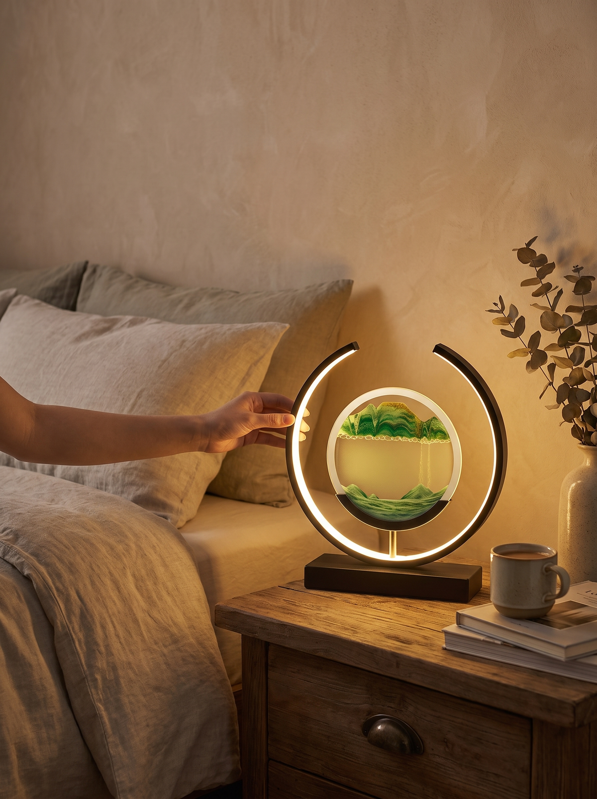 Sandlight Quicksand LED Table Lamp in nightly use in a lived in room
