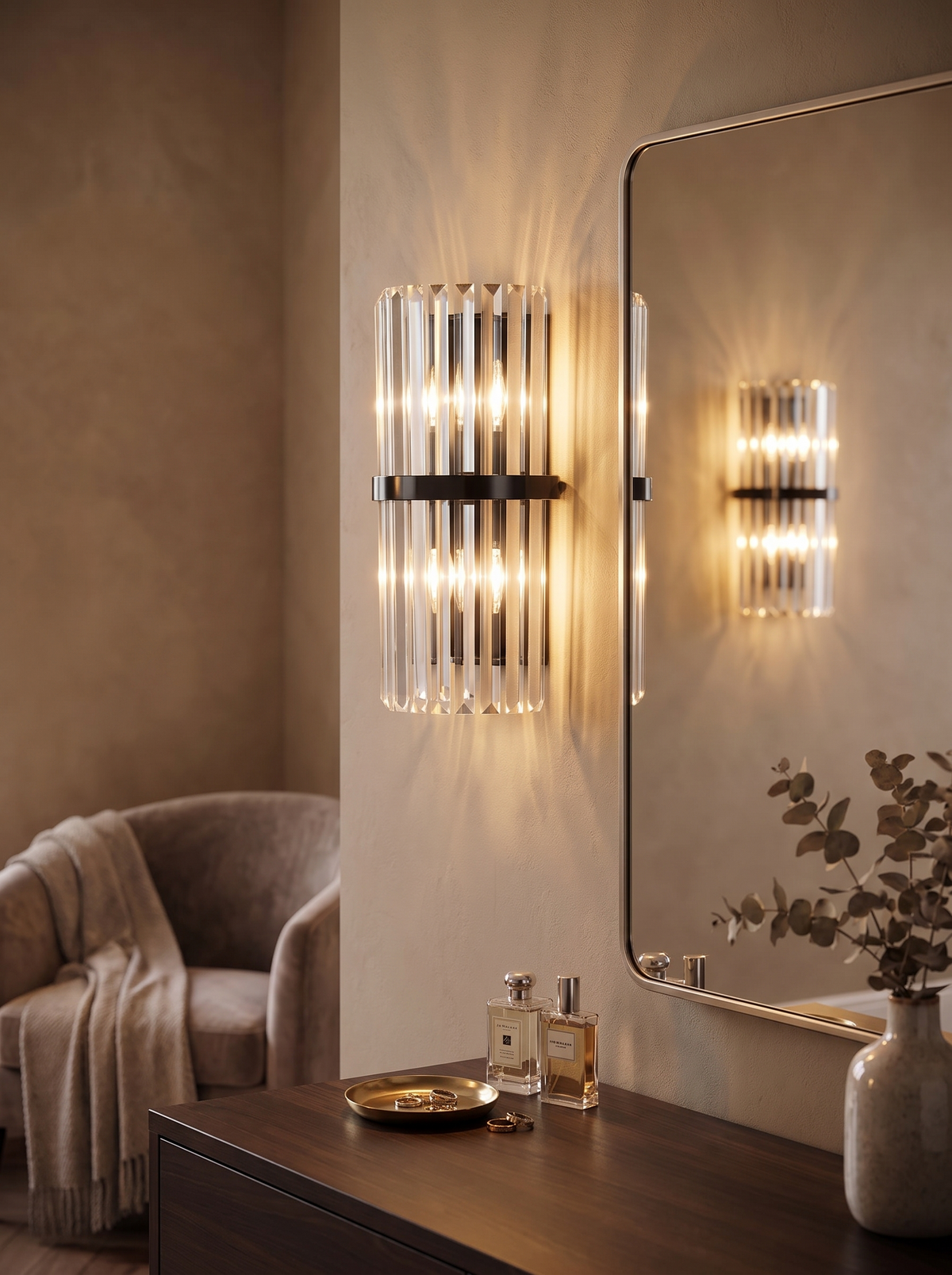 Crystal Wall Light mounted beside a mirror