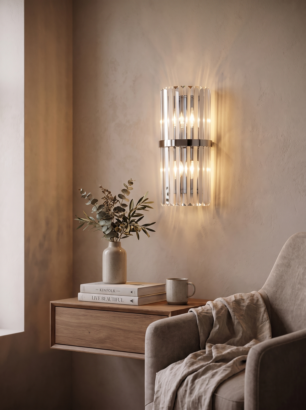 Crystal Wall Light polished stainless steel detail