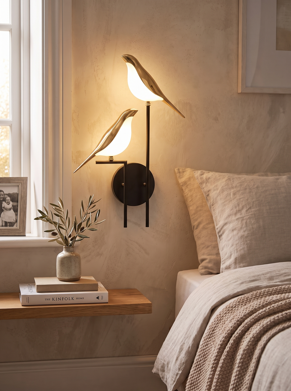 Golden Birdlight Wall Lamp gold detailing close up