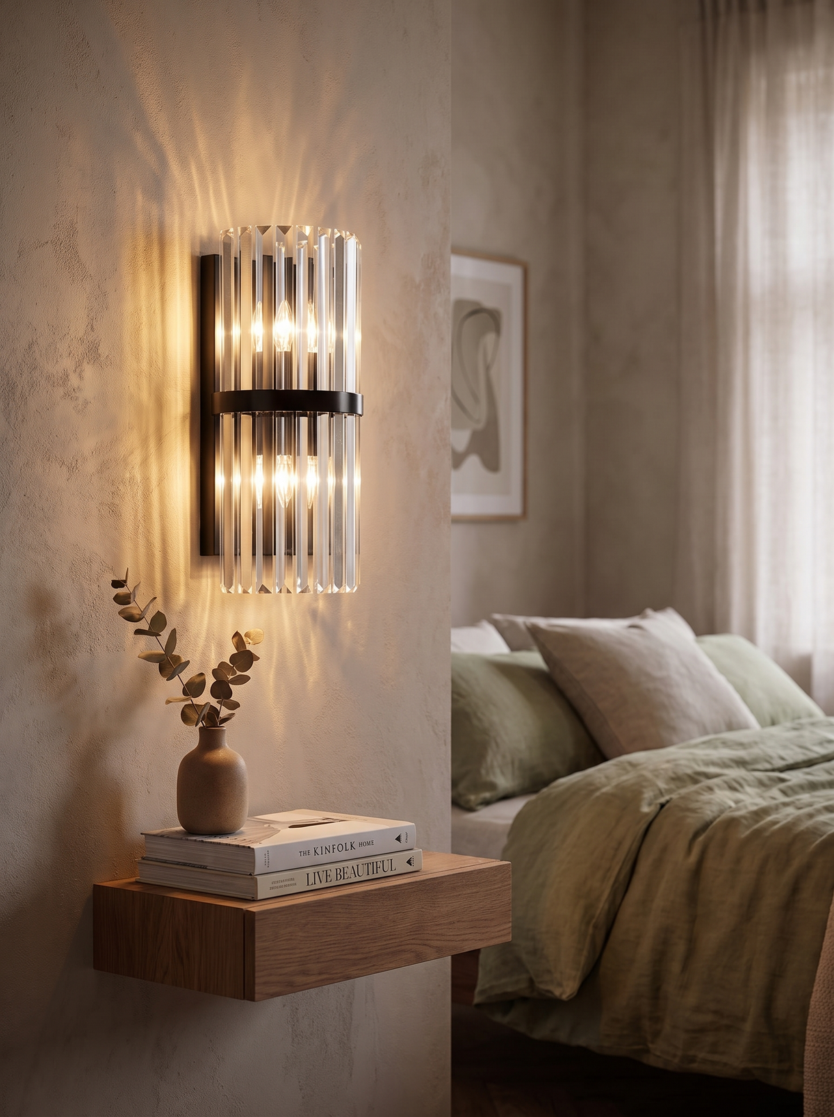 Crystal Wall Light catching the light in a living room