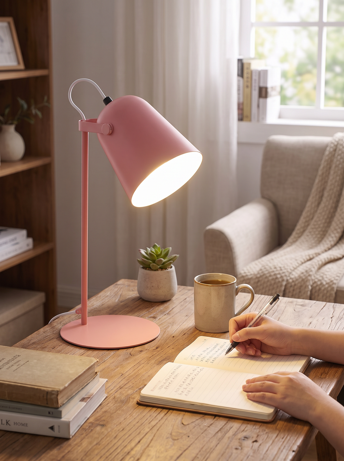 Nordic Metal LED Desk Lamp in a study corner