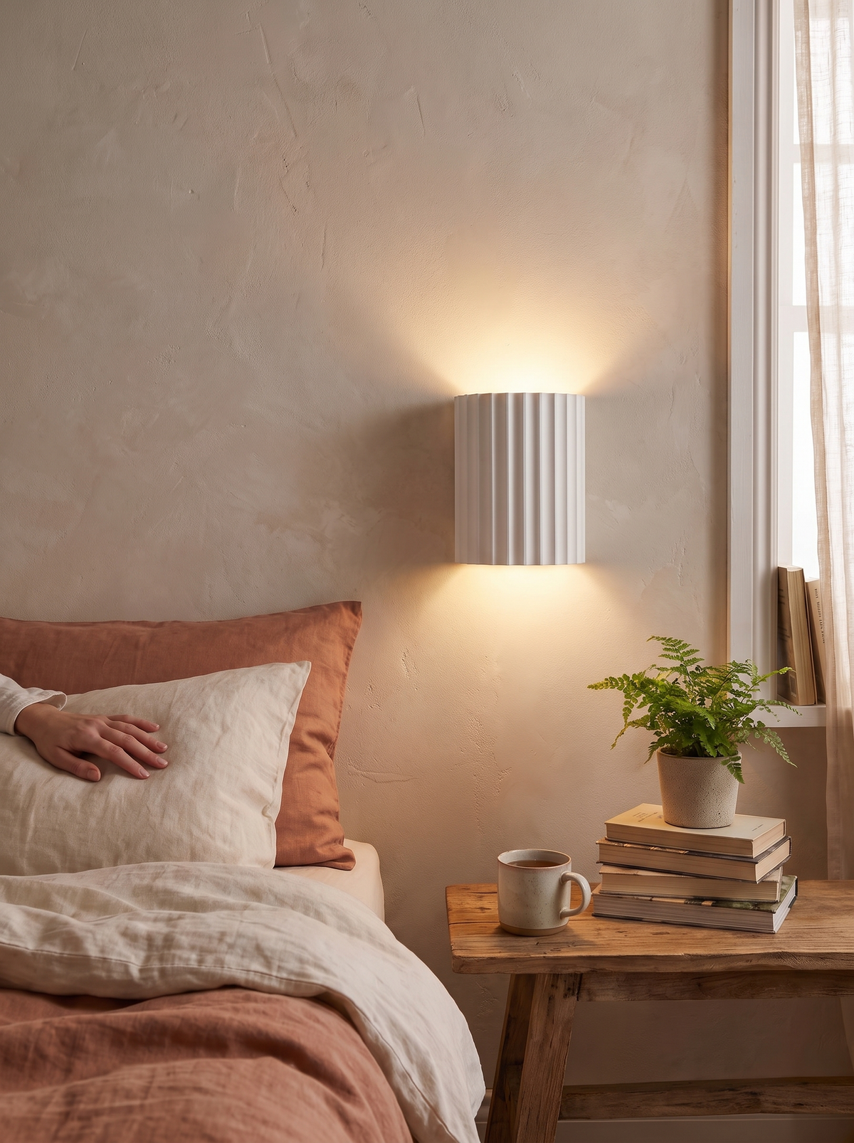 Nordic Modern Resin Wall Lamp lighting a bedside