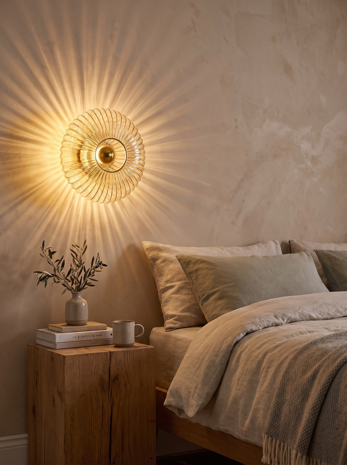 Nordic Vintage Glass Wall Sconce beside a bed