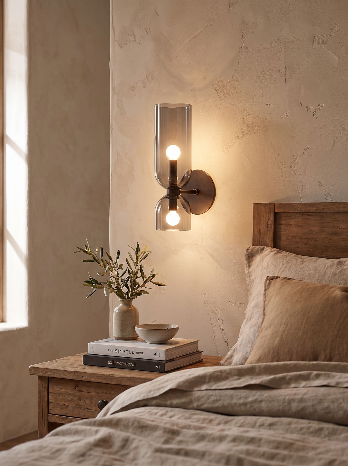 Nordic Glass Wall Lamp smoked tube glowing