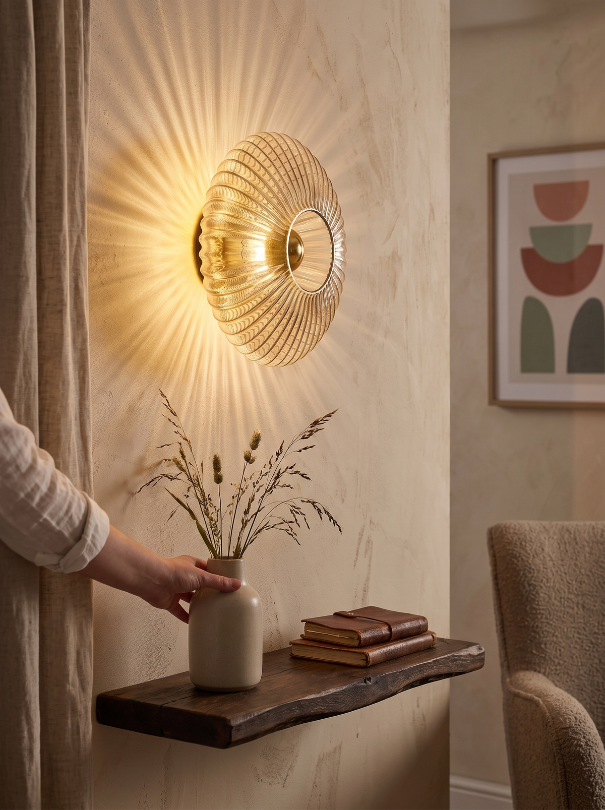 Nordic Vintage Glass Wall Sconce striped disc detail