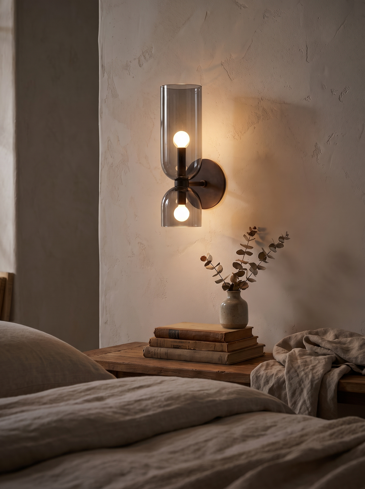 Nordic Glass Wall Lamp single tube on a calm wall