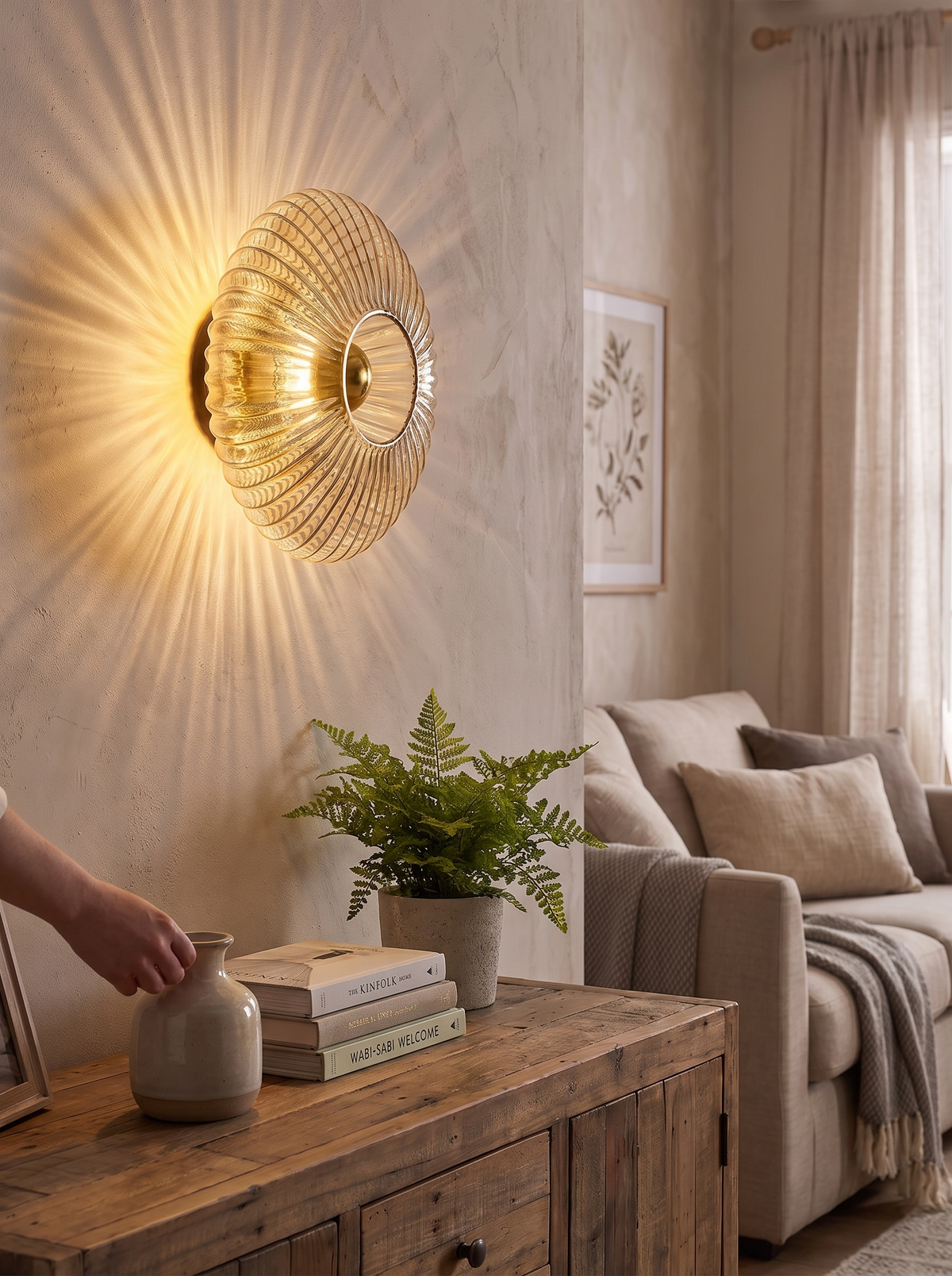 Nordic Vintage Glass Wall Sconce on a painted wall