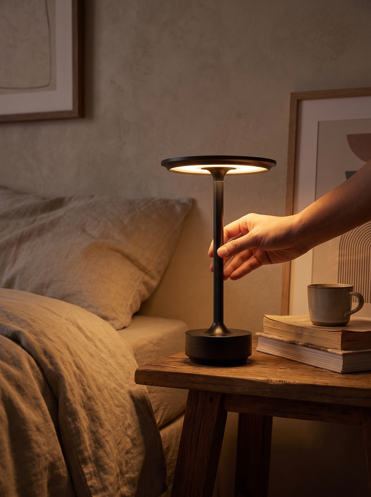Rechargeable Touch Desk Lamp dimmed low in the evening