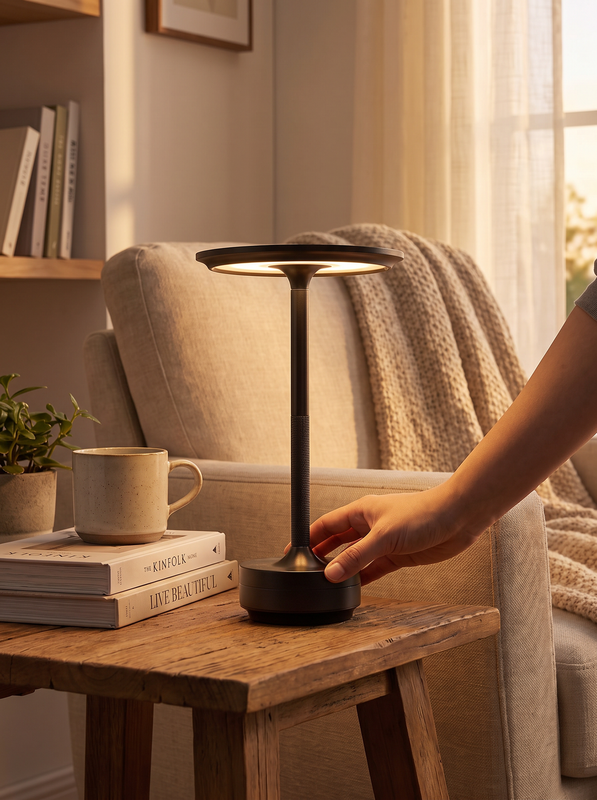 Rechargeable Touch Desk Lamp touch control in use
