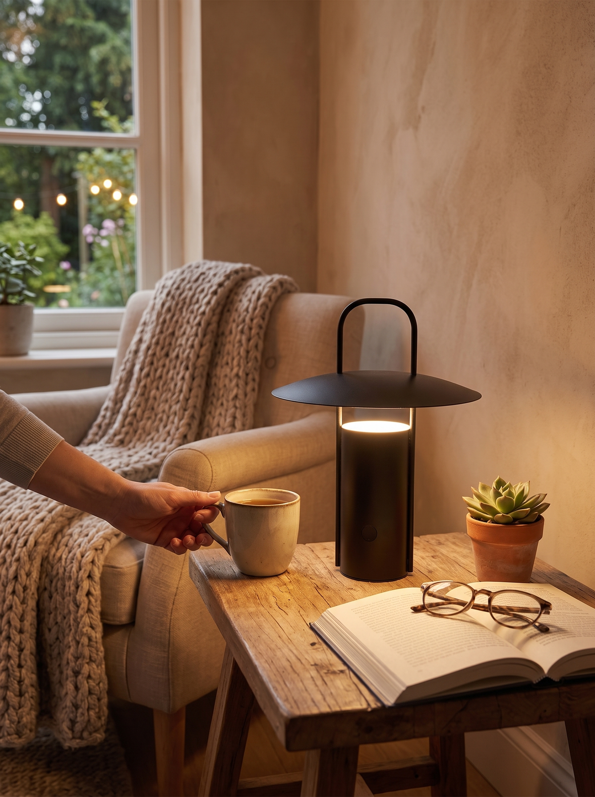 Wireless LED Touch Lamp styled on a sideboard
