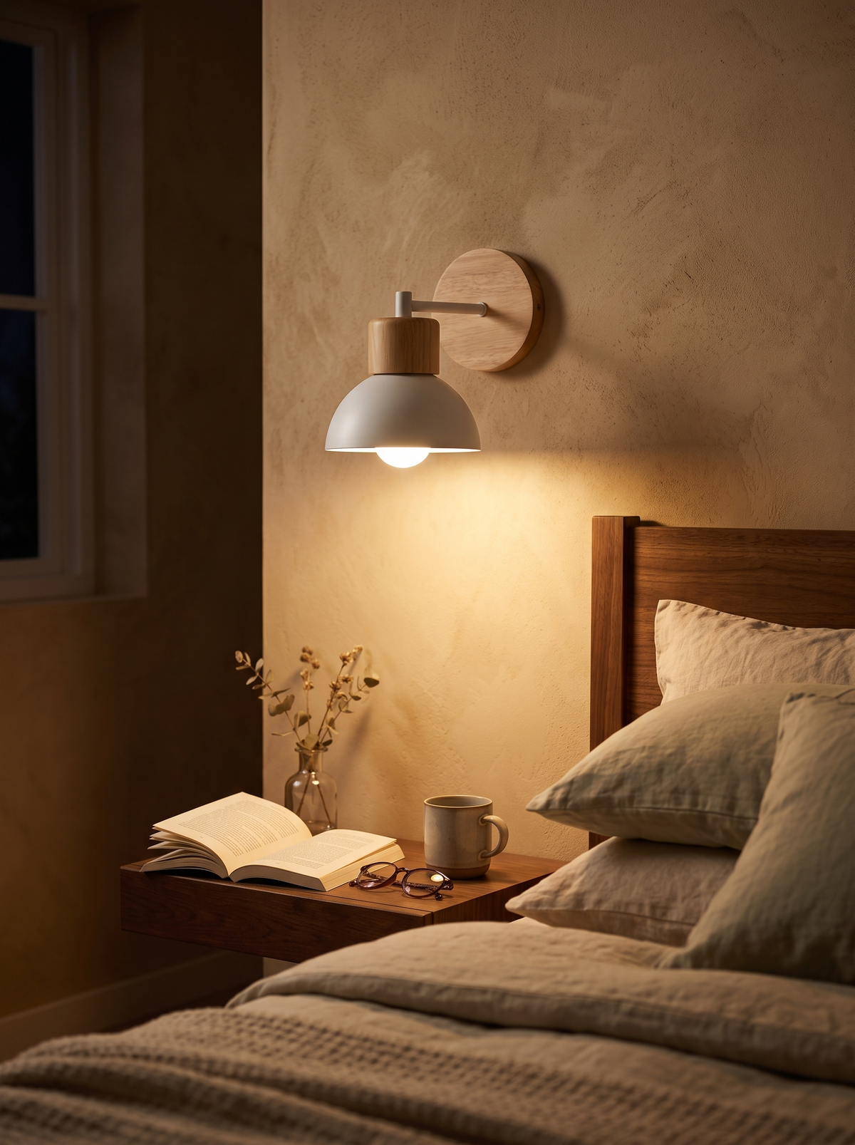 Wood and Metal Wall Lamp warming a Nordic interior