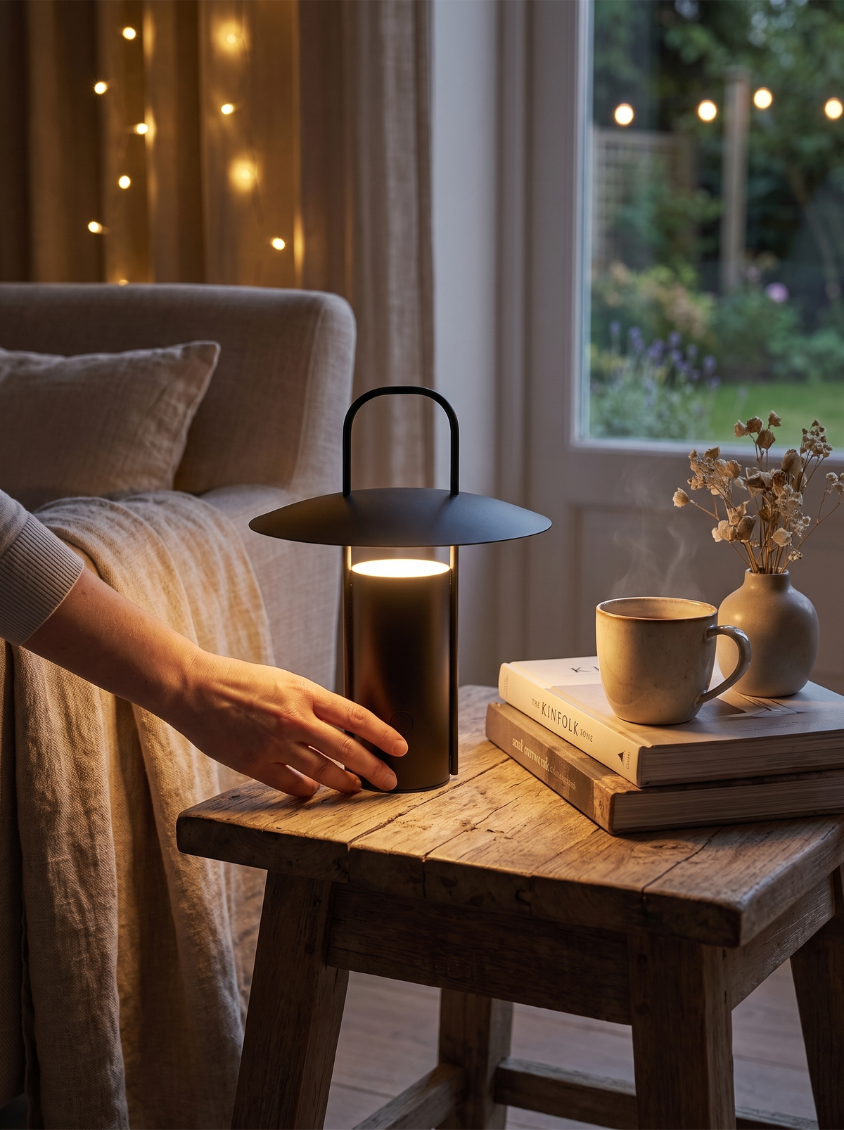 Wireless LED Touch Lamp metal body on a table