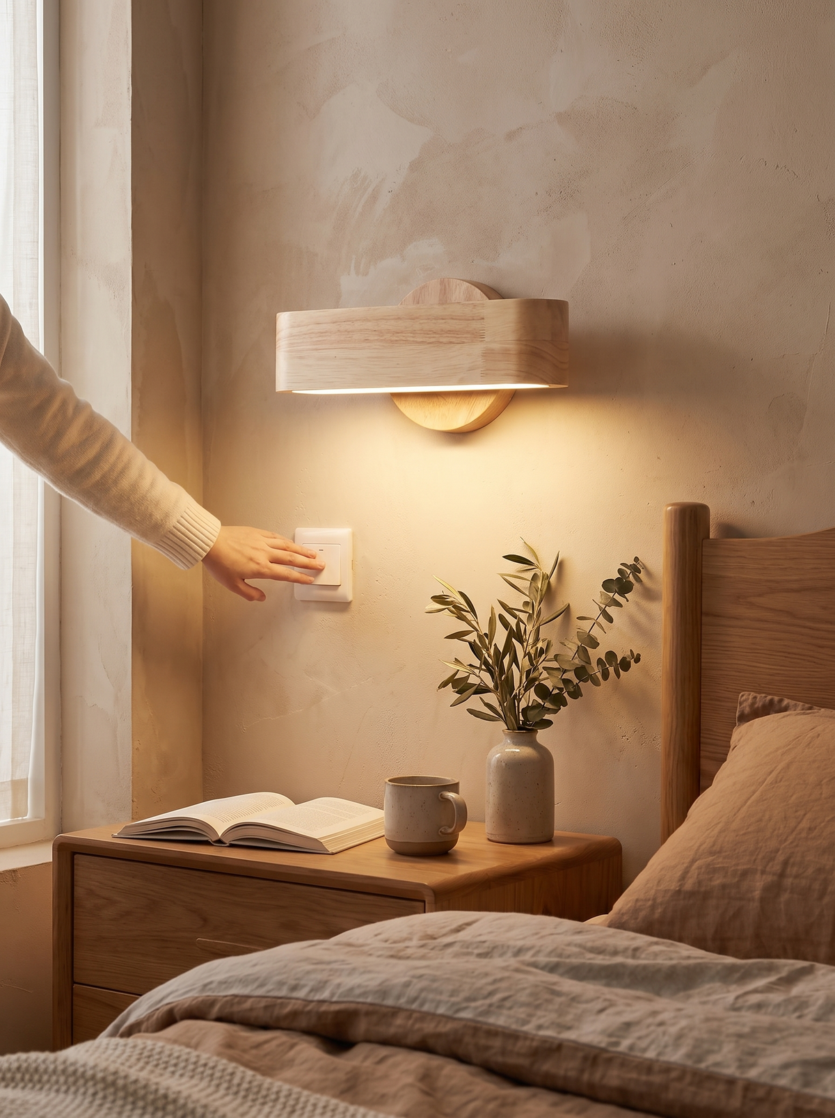 Rotating Wall Lamp solid wood and aluminium detail