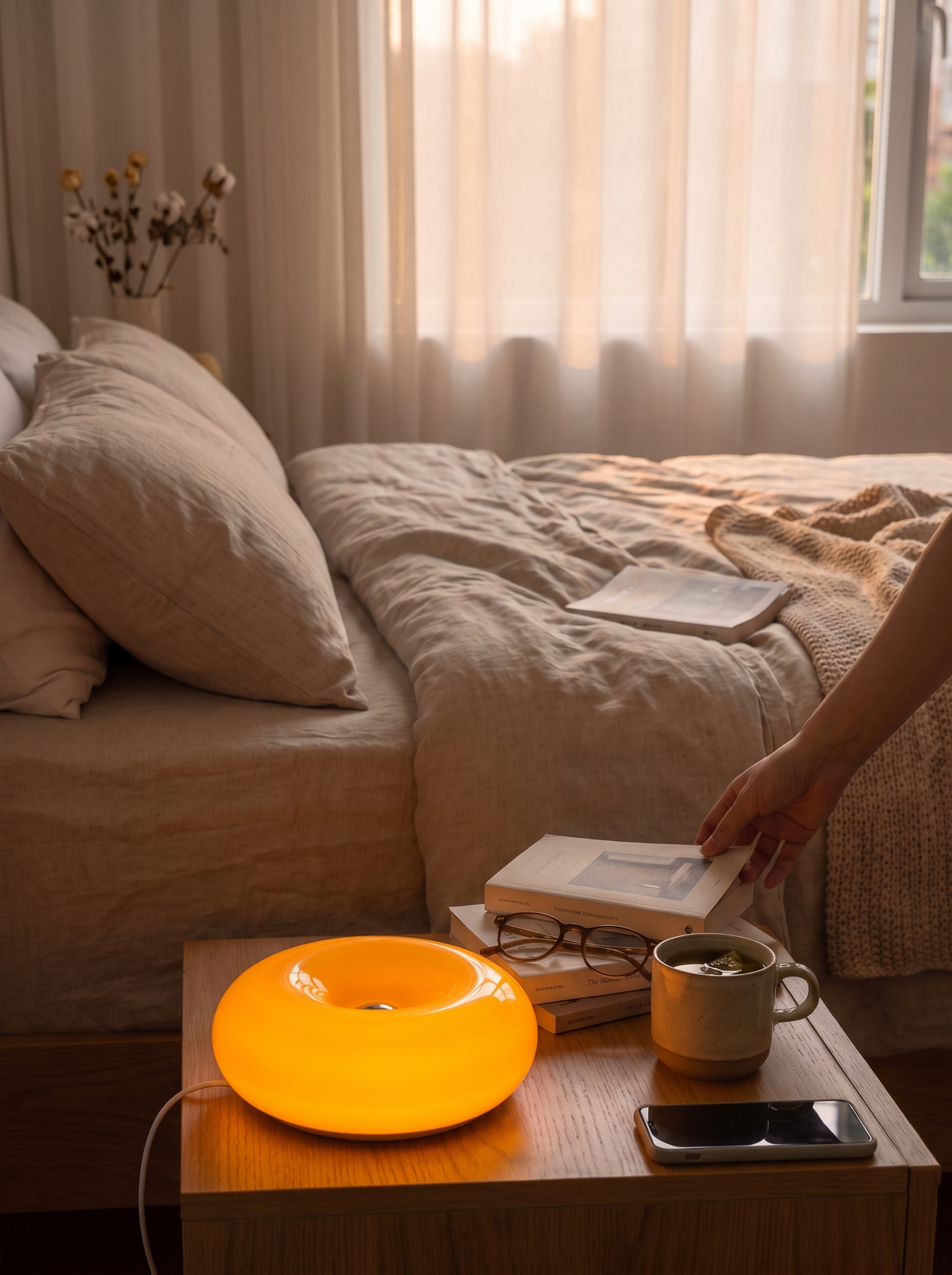 Bauhaus Donut Lamp circular form glowing