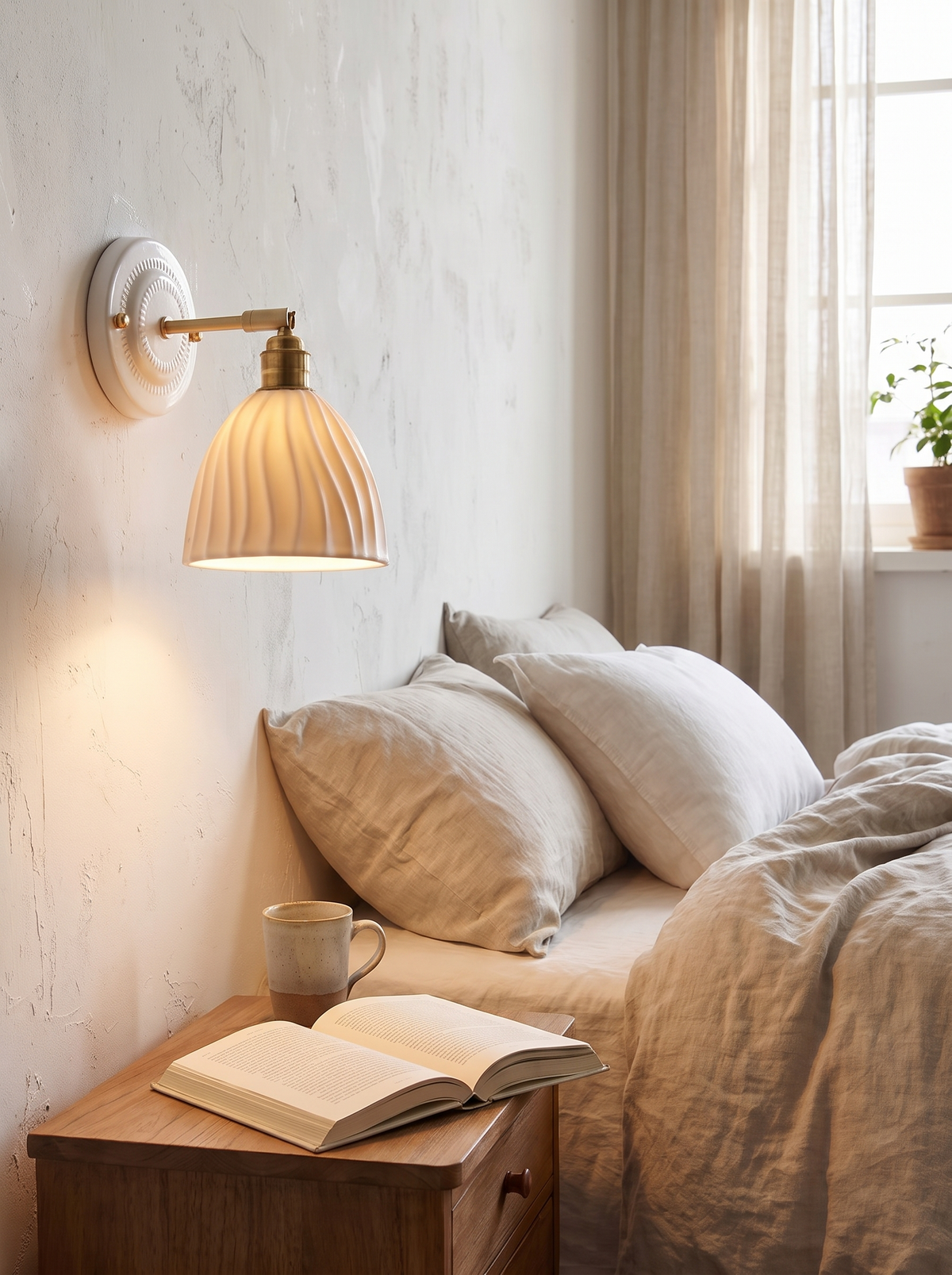 Nordic Cream Ceramic Wall Lamp elegant cream finish