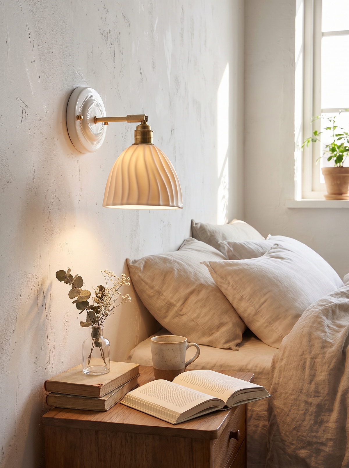 Nordic Cream Ceramic Wall Lamp handmade feel on a wall