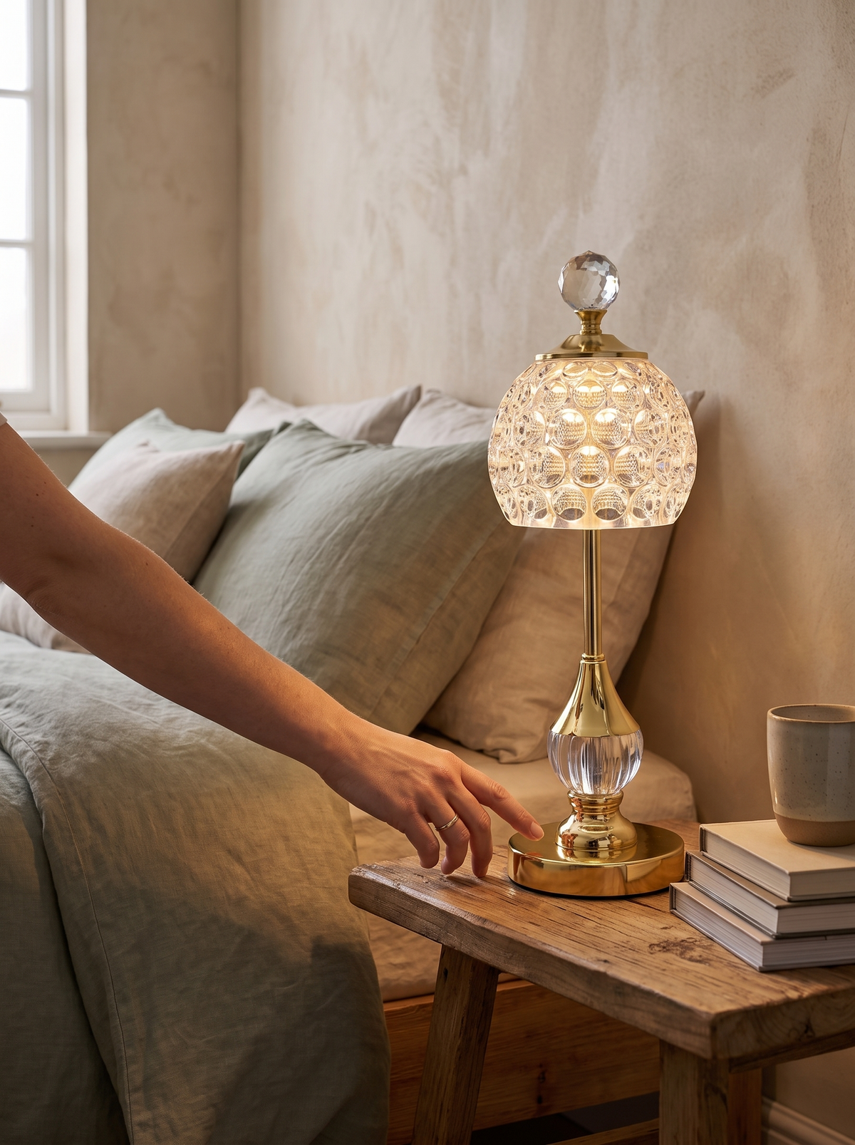 Crystal Touch Table Lamp being touched to dim