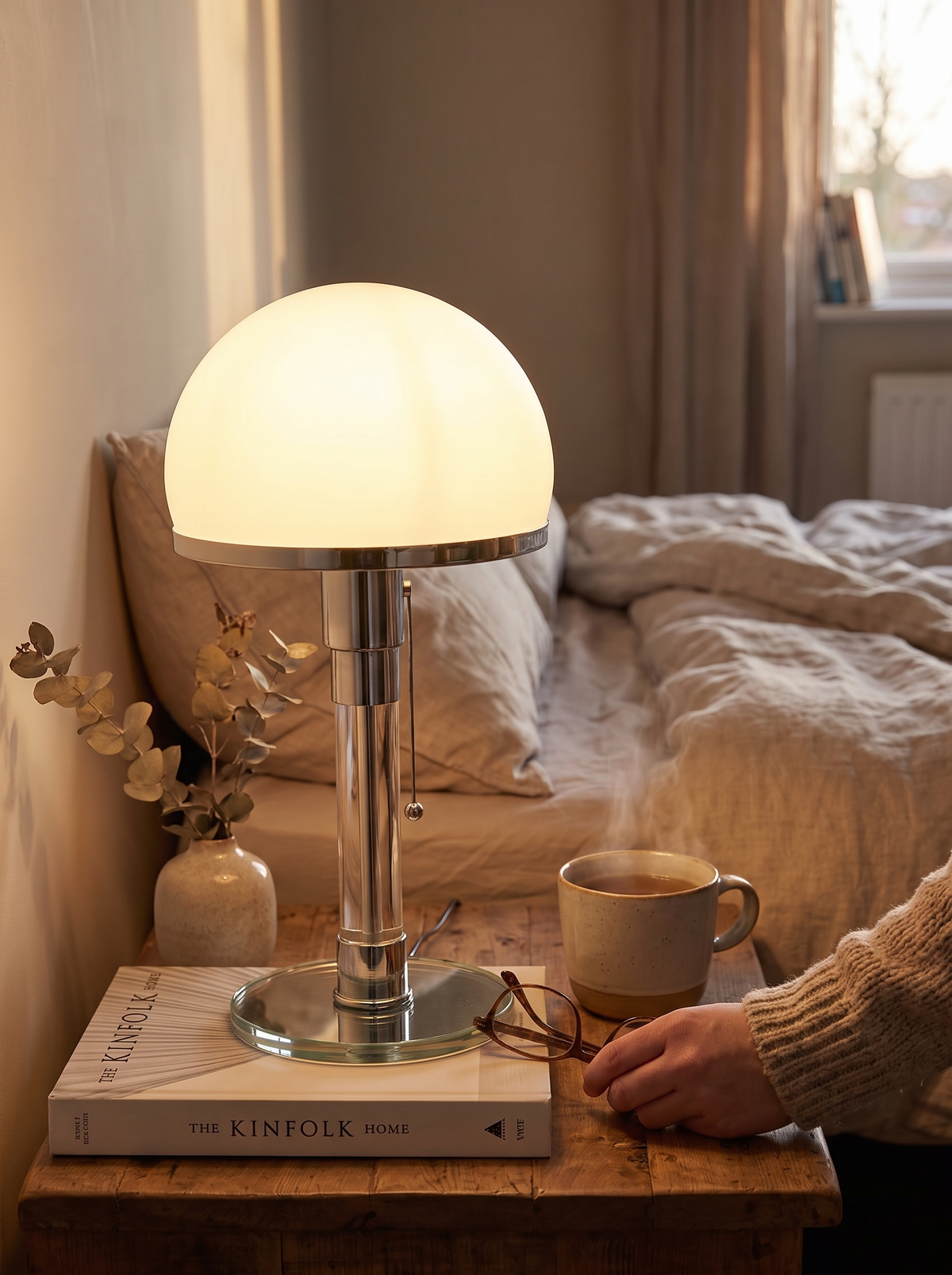 Wilhelm Bauhaus Table Lamp glass form on a table