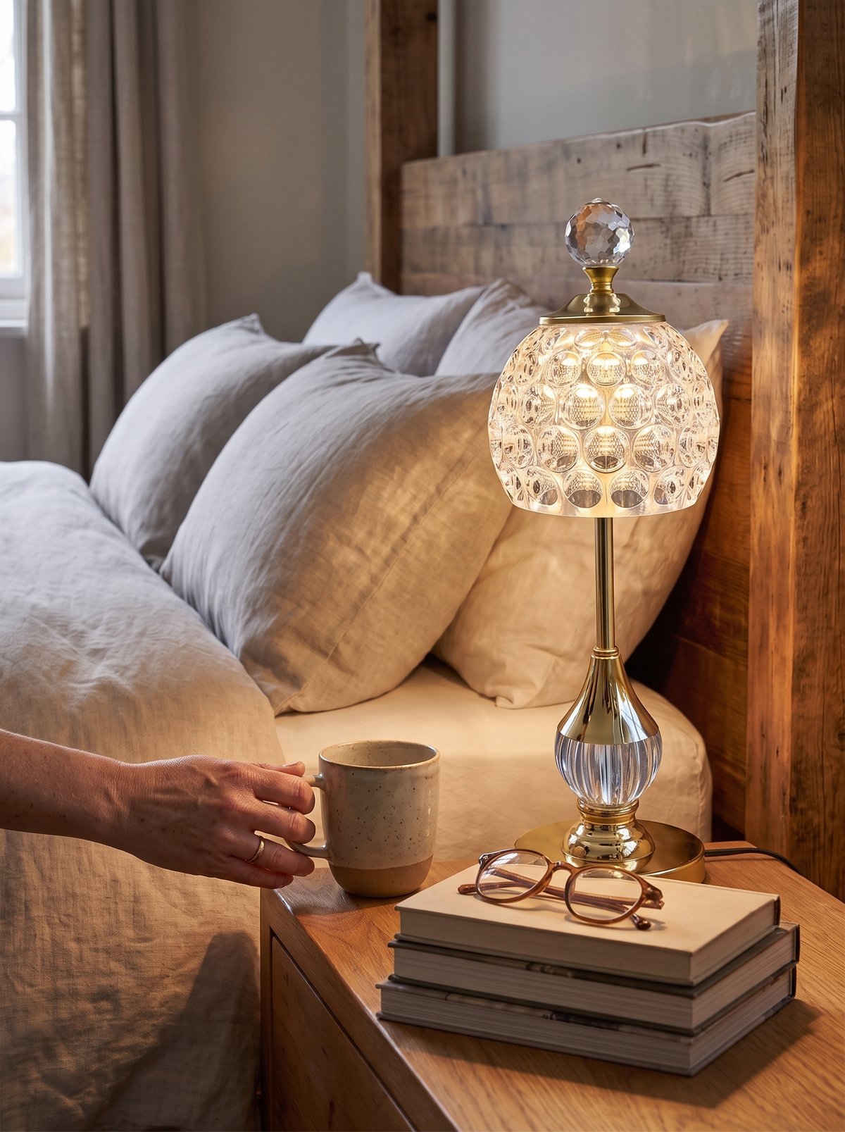 Crystal Touch Table Lamp cordless on a bedside