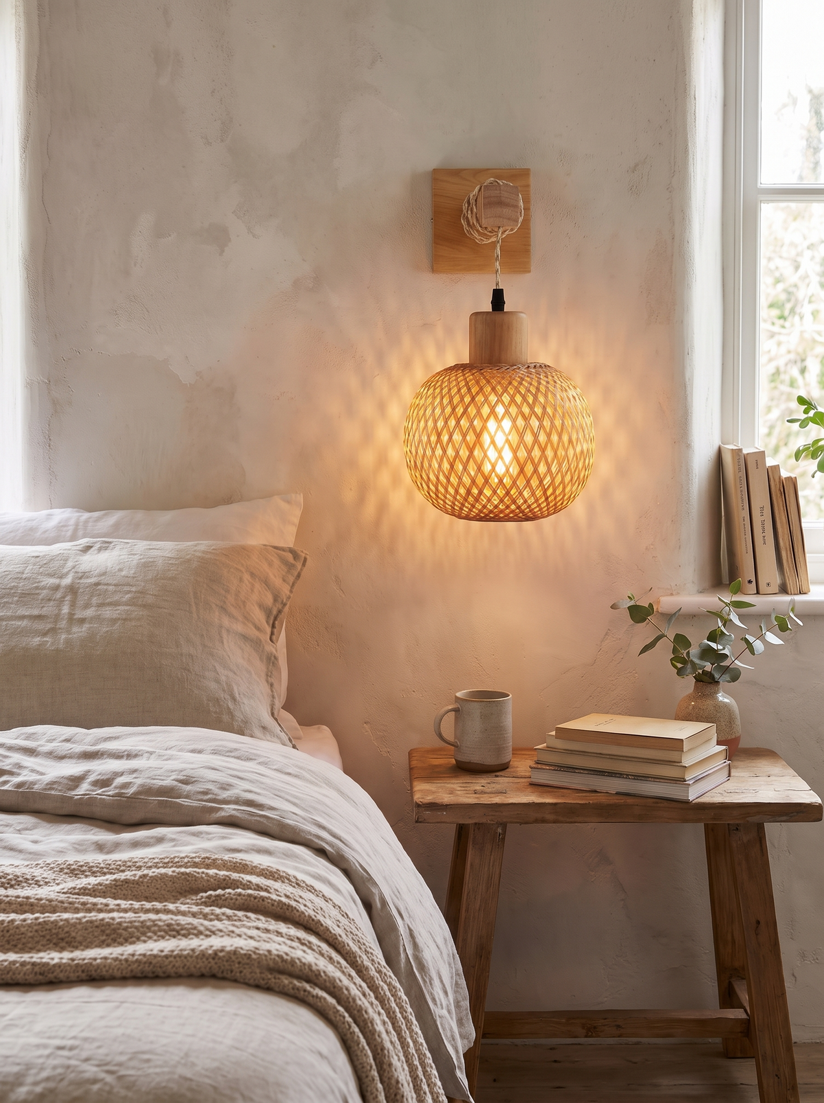 Rustic Wooden Wall Sconce in a calm country room