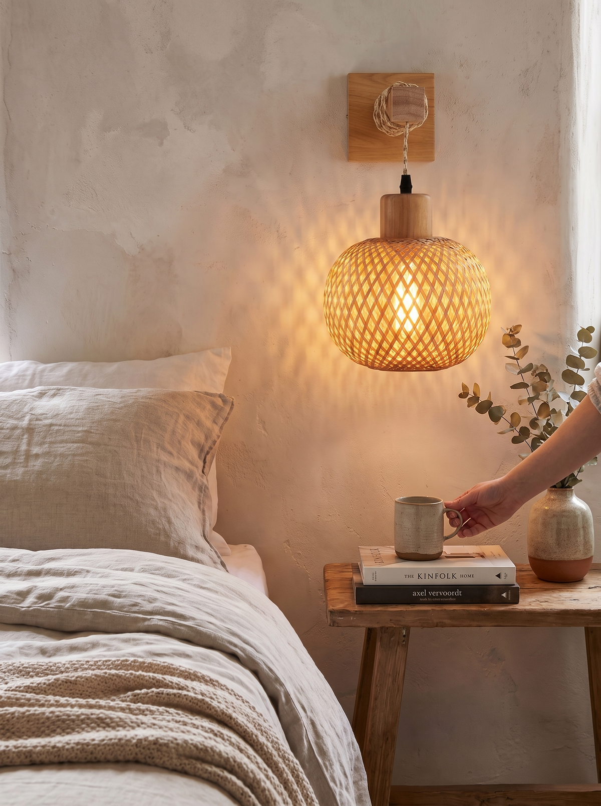 Rustic Wooden Wall Sconce texture on a bare wall