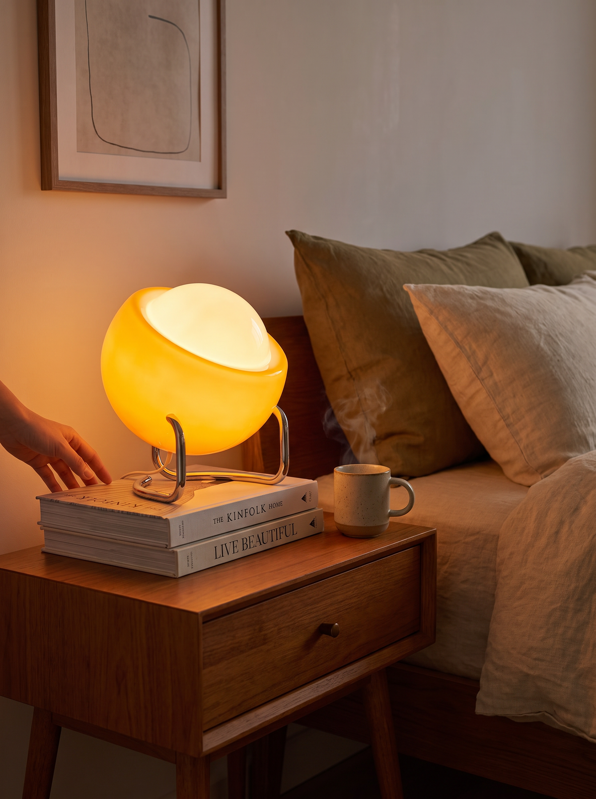 Bauhaus Glass Table Lamp warm light through glass