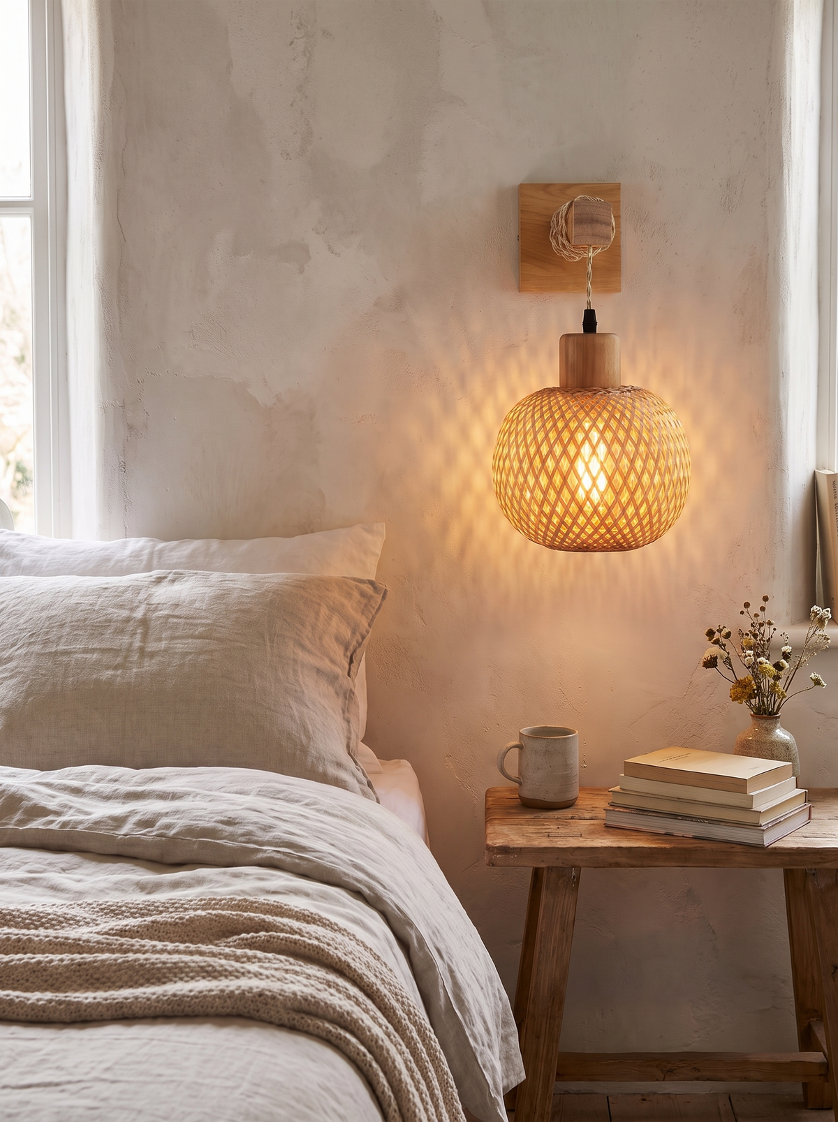 Rustic Wooden Wall Sconce rattan and timber
