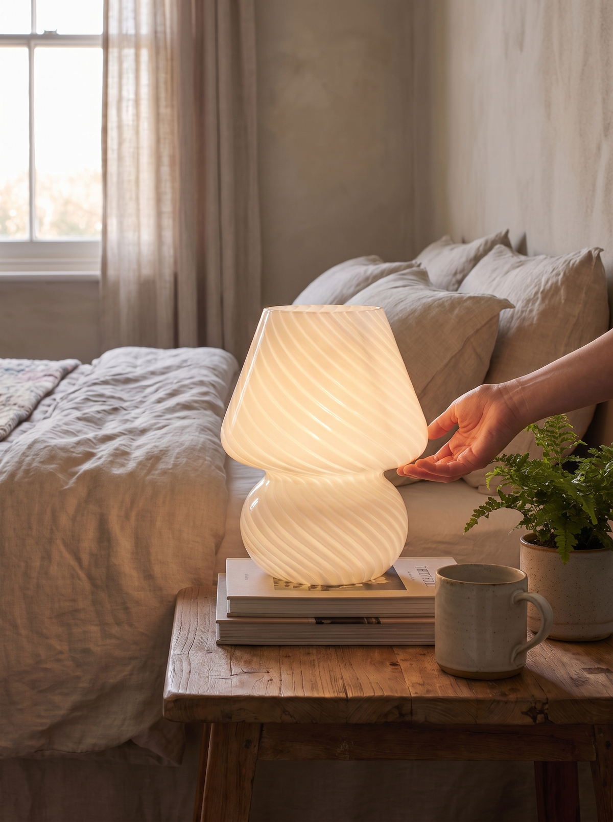 Murano style glass mushroom lamp as a table centrepiece