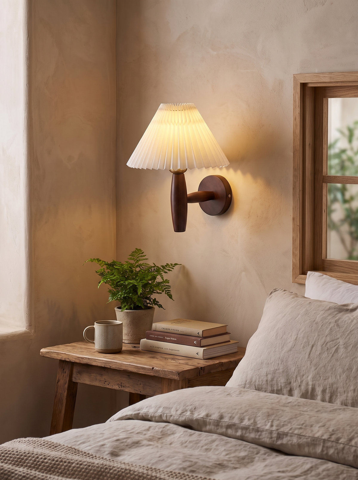 Nordic Wooden Wall Sconce timber arm on a wall