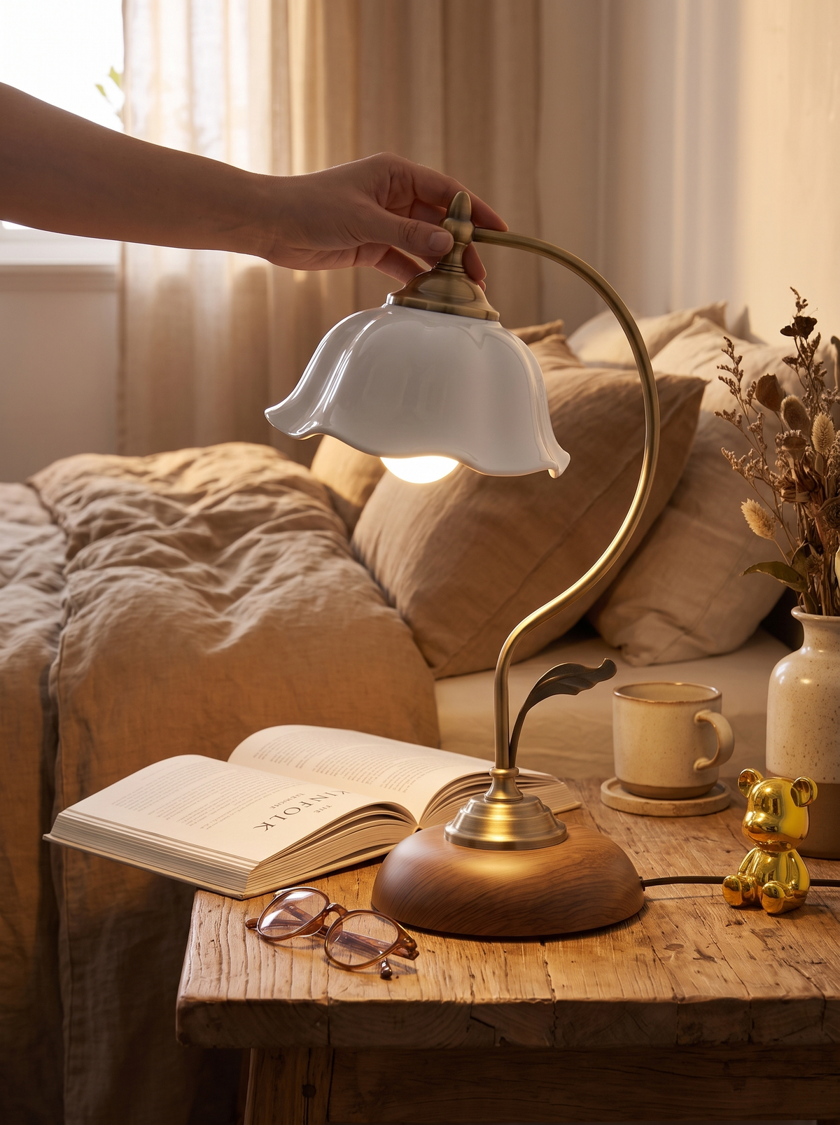 Vintage Gooseneck Table Lamp bent to angle the light