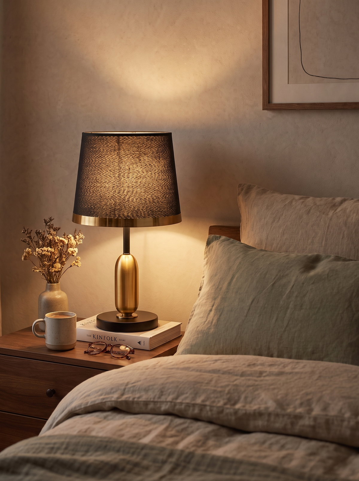 Vintage Black and Gold Table Lamp lifting a side table