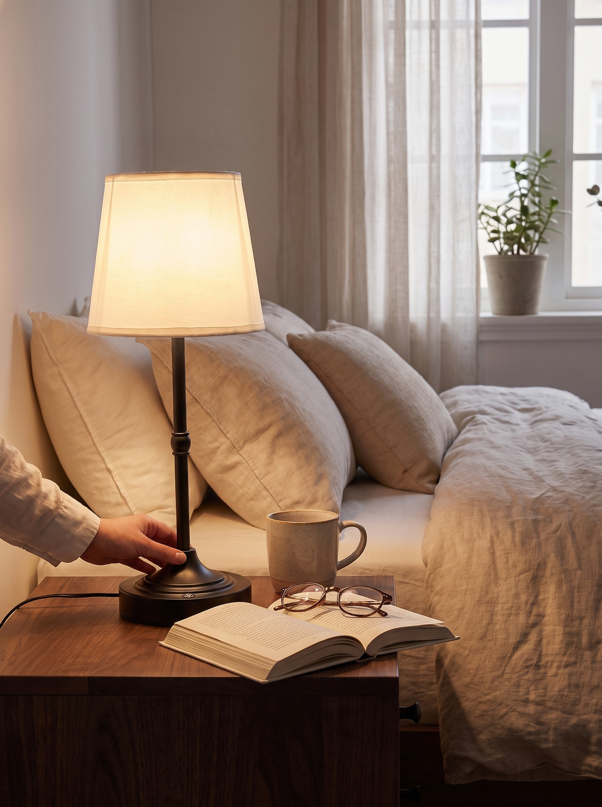 Dimmable Cordless Table Lamp lighting a long evening