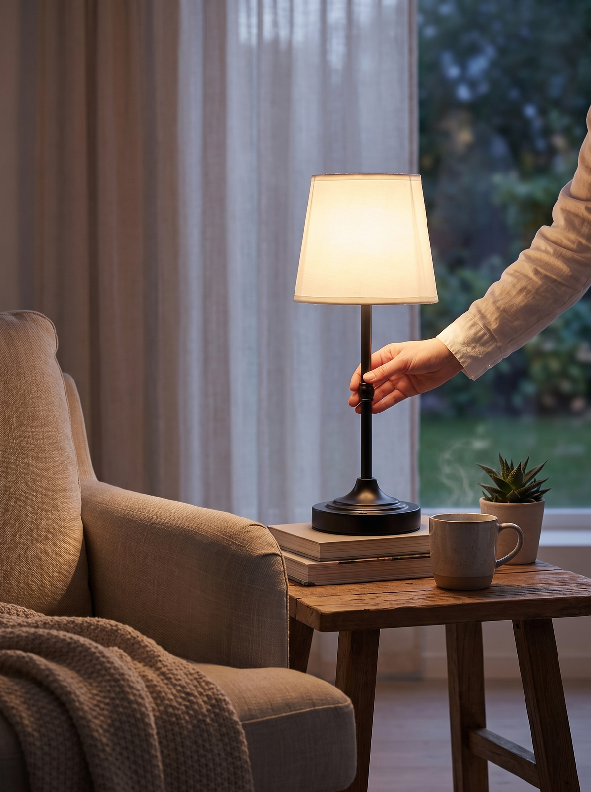 Dimmable Cordless Table Lamp carried between rooms