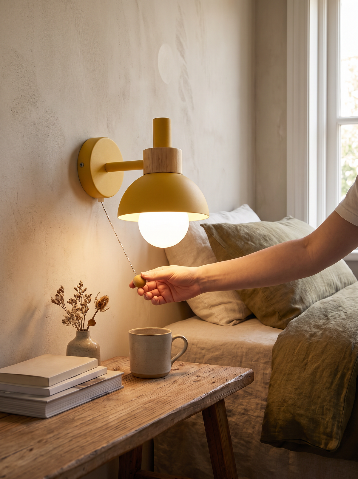 Nordic Wood Accent Wall Lamp timber against plain paint