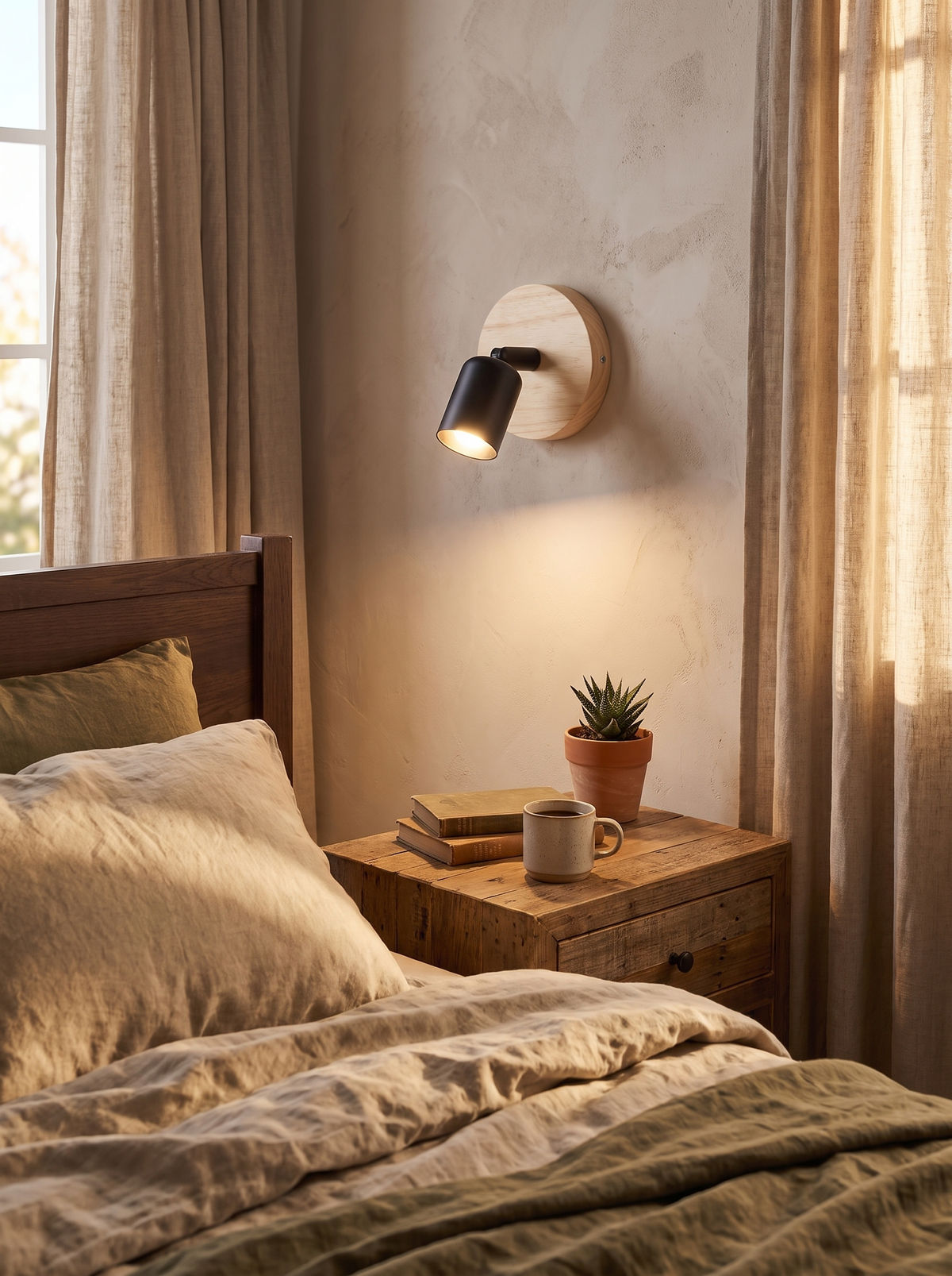 Vintage Style Wall Lamp wood and metal detail